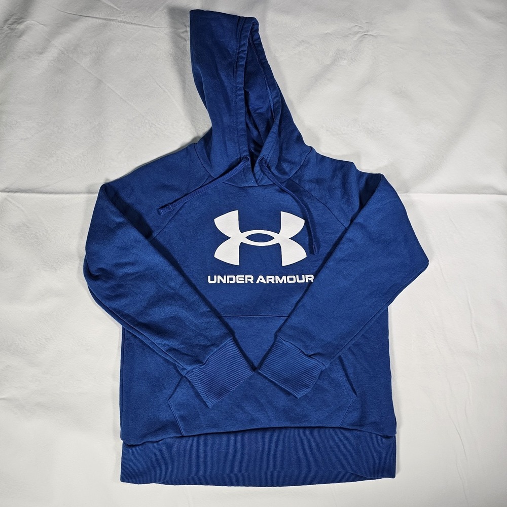 Under Armour Hoodie‎ XS Blue Pullover Big Logo Fleece Sweatshirt Athletic